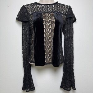 Foxiedox Women Whimsigoth Top Small Black Lace Velvet Victorian Goth Blouse